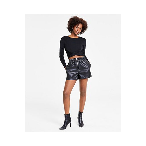 Bar III Womens High Rise Zipper Faux Leather Shorts