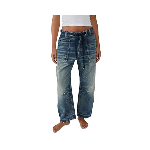 Free People Womens Moxie Cotton Low-Slung Barrel Jeans