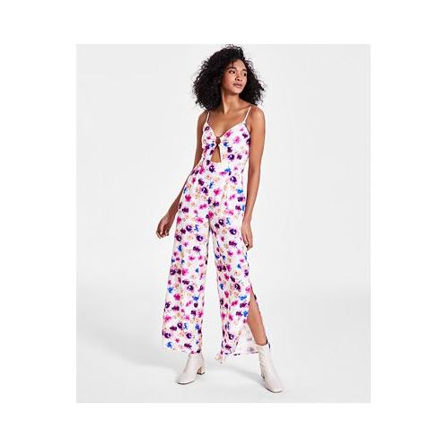 Bar III Womens Floral-Print O-Ring Jumpsuit