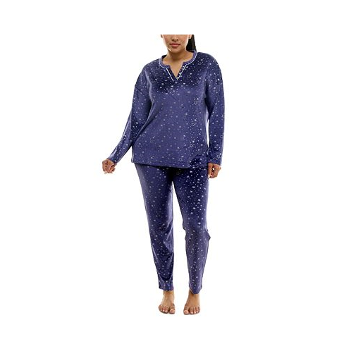 Roudelain Womens 2-Pc. Velour Henley Pajamas Set