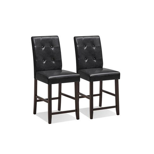 Slickblue Set of 2 Bar Stools with Rubber Wood Legs and Button-Tufted Back