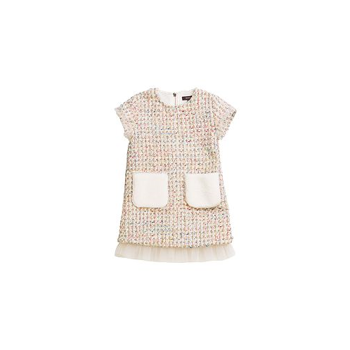 IMOGA Collection Little Girls TANNER FW23 CONFETTI NOVELTY JACQUARD AND FAUX FUR POCKET DRESS