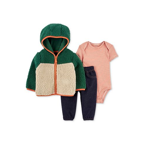 Carters Baby Boys Colorblocked Faux-Sherpa Jacket Bodysuit and Pants 3 Piece Set