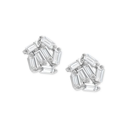 ADORNIA Rhodium-Plated Rectangle Crystal Cluster Stud Earrings