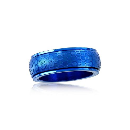 Metallo Stainless Steel Honey Comb Design Spinner Ring - Blue Plated