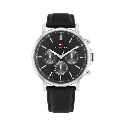 Tommy Hilfiger Mens Multifunction Black Leather Watch 43mm