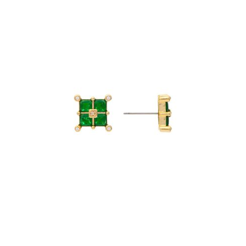 Rivka Friedman Emerald Crystal Square Cluster Stud Earrings