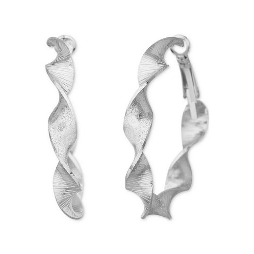 Kensie Silver-Tone Star Pattern Medium Hoop Earrings 1.7