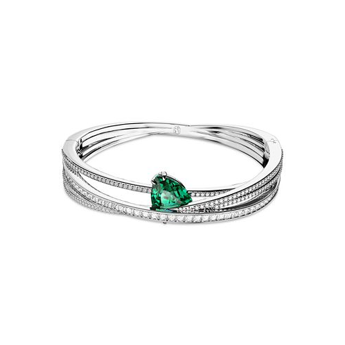 Swarovski Silver-Tone Hyperbola Green Stone Bangle Bracelet