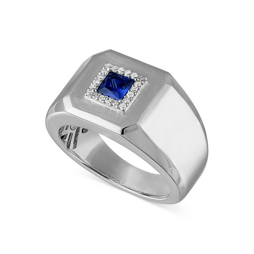 Esquire Mens Jewelry Mens Lab Created Sapphire (1/2 ct. t.w.) & Diamond (1/10 ct. t.w.) Ring in Sterling Silver