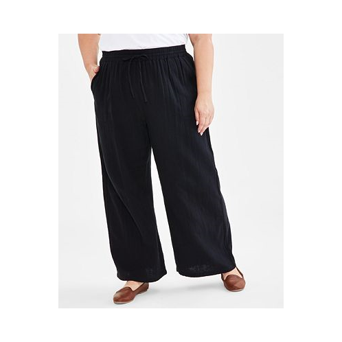 Style & Co Plus Size Gauze Wide-Leg Pull-On Pants