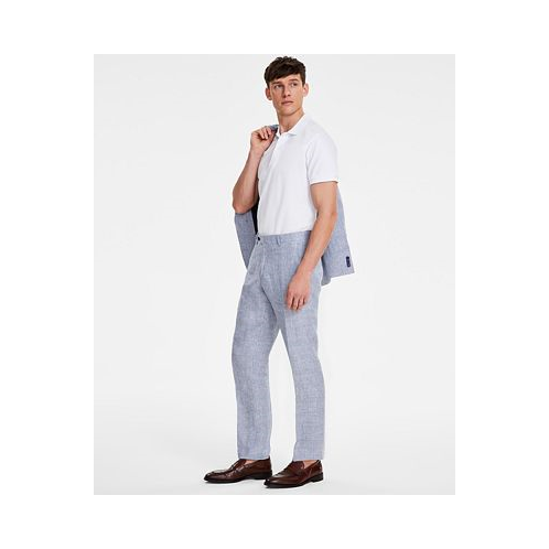 Tommy Hilfiger Mens Modern-Fit Blue Plaid Linen Suit Separate Pants