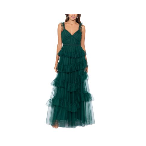 Betsy & Adam Womens Ruffled Tiered Gown