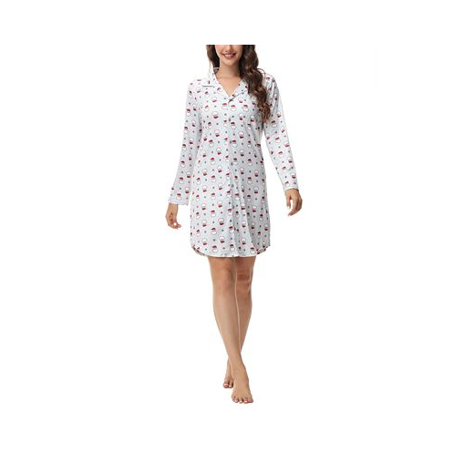 INK+IVY Womens Long Sleeve Notch Collar Sleepshirt Nightgown