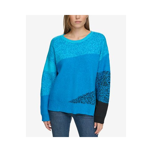 DKNY Jeans Womens Mixed-Knit Drop-Sleeve Sweater