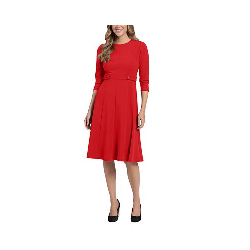 London Times Womens Tab-Waist Fit & Flare Dress