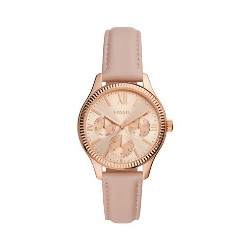 Fossil Womens Rye Multifunction Rose Gold-Tone Nude Leather Watch 36mm