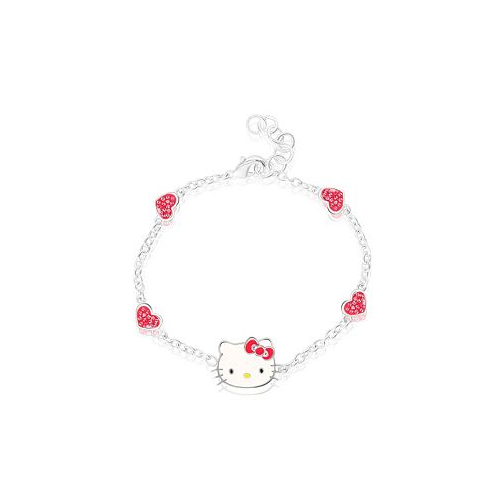 Hello Kitty Sanrio Officially Licensed Authentic Silver Plated Bracelet with Stationed Crystals - 6.5 + 1