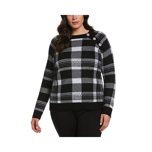 ELLA Rafaella Plus Size Button Trim Long Sleeve Sweater
