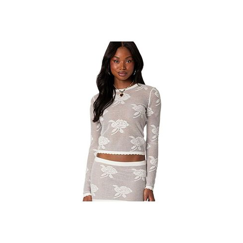 Edikted Womens Saga embroidered sheer knit top