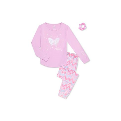 Max & Olivia Little Girls Long Sleeve Pajama Set with Scrunchie 3 Piece