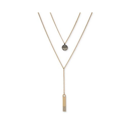 DKNY Two-Tone Crystal Two-Row Lariat Necklace 16 + 3 extender