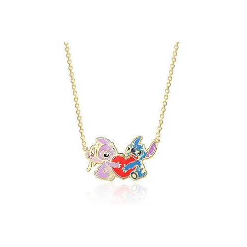 Disney Lilo and Stitch Yellow Gold Plated Stitch and Angel Enamel Heart Necklace - 18 Chain Officially Licensed