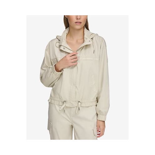 DKNY Jeans Womens Logo-Trim Hooded Zip-Front Jacket