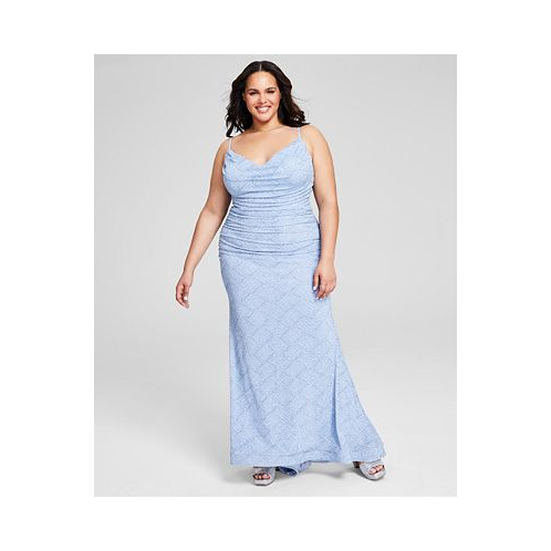B Darlin Trendy Plus Size Glitter-Knit Ruched Gown
