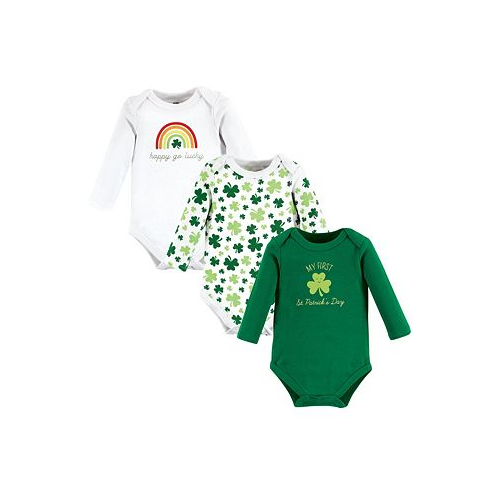 Hudson Baby Infant Girl Cotton Long-Sleeve Bodysuits St Patricks Rainbow 3-Pack