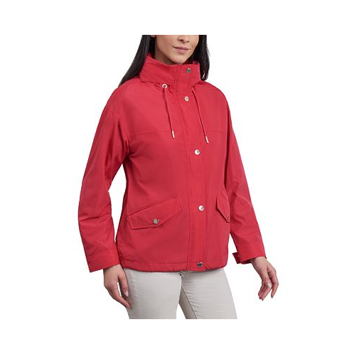 Michael Kors Womens Petite Hooded Bomber Raincoat