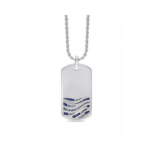 LuvMyJewelry Sterling Silver Deep Blue Sea Design Blue Sapphire White Topaz Gemstone Tag Chain