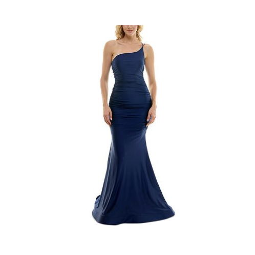 B Darlin Juniors One-Shoulder Side-Ruched Gown