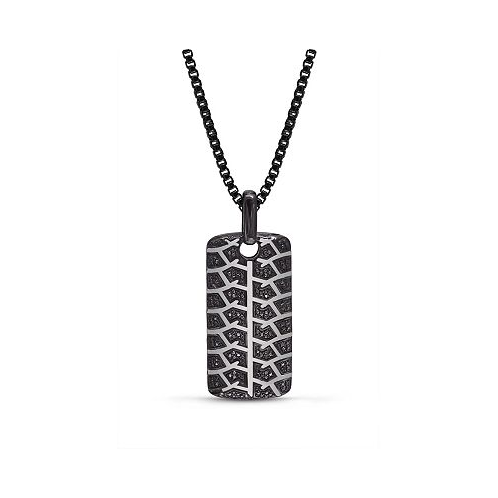 LuvMyJewelry Sterling Silver Black Diamond Born Drifter Design Rhodium Plated Tire Tread Tag Chain