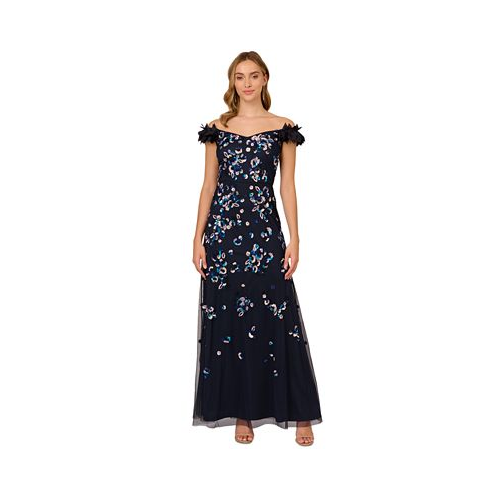 Adrianna Papell Womens Beaded Off-The-Shoulder Ball Gown