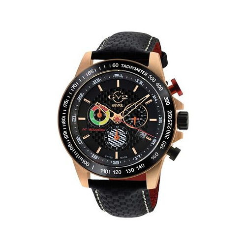 GV2 by Gevril Mens Scuderia Black Italian Leather Watch 45mm