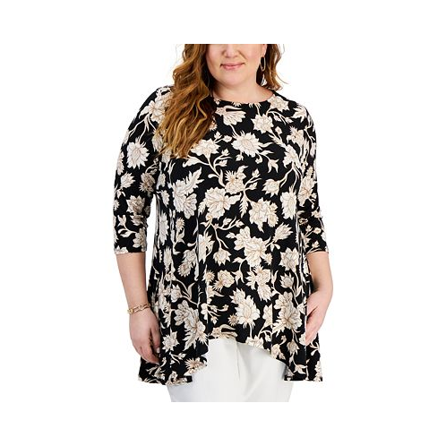 JM Collection Plus Size Elena 3/4-Sleeve Swing Top