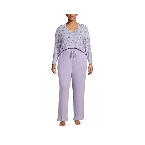 Lands End Womens Plus Size Cozy 2 Piece Pajama Set - Long Sleeve Top and Pants