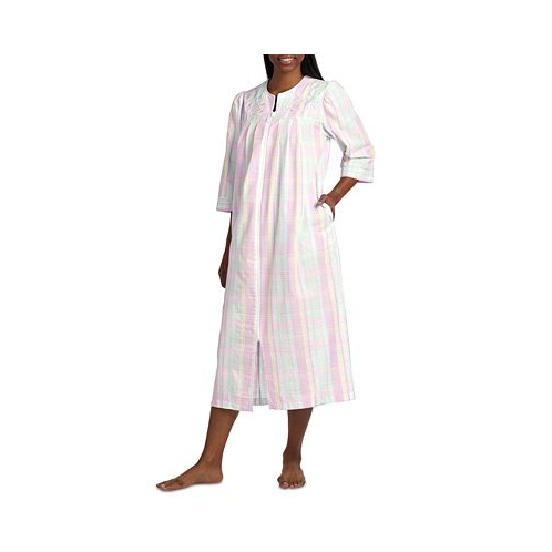 Miss Elaine Womens 3/4-Sleeve Plaid Zip-Front Robe