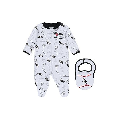 WEAR by Erin Andrews Newborn and Infant Boys and Girls White Chicago White Sox Sleep and Play Full-Zip Footed Jumper with Bib