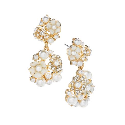 Charter Club Gold-Tone Imitation Pearl & Crystal Flower Drop Earrings