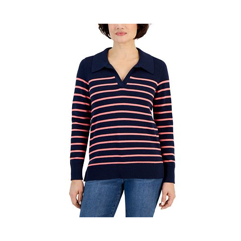 Style & Co Womens Striped Collared Tunic Sweater