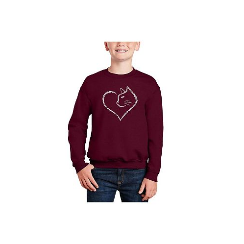 LA Pop Art Cat Heart - Big Boys Word Art Crewneck Sweatshirt