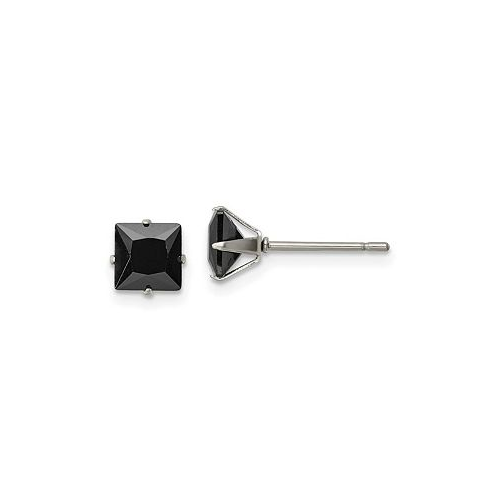 Chisel Stainless Steel Polished Black Square CZ Stud Earrings