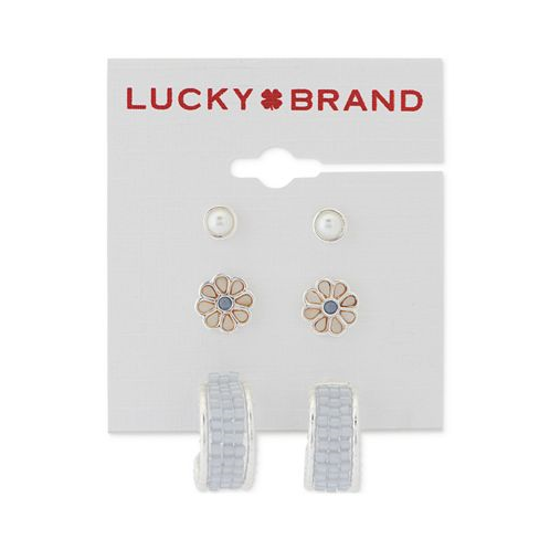Lucky Brand Silver-Tone 3-Pc. Set Mixed Stone Daisy Earrings