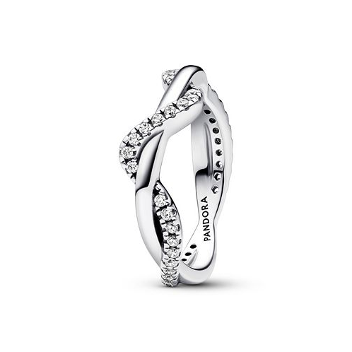 Pandora Sterling Silver with Clear Cubic Zirconia Double Wave Ring