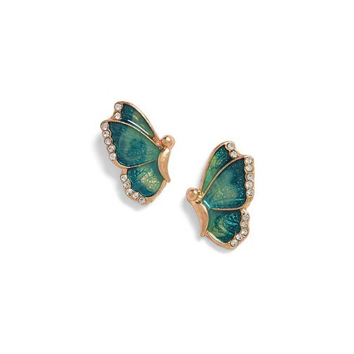 SOHI Womens Green Embellished Butterfly Stud Earrings