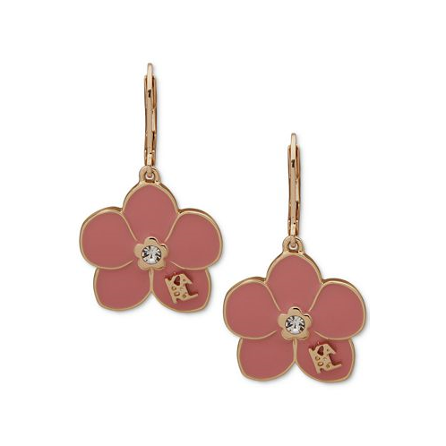 KARL LAGERFELD PARIS Gold-Tone Pave Pink Flower Drop Earrings