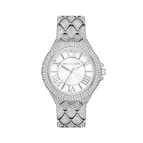 Michael Kors Womens Camille Three-Hand Silver-Tone Stainless Steel Watch 43mm