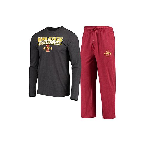 Concepts Sport Mens Cardinal Heathered Charcoal Distressed Iowa State Cyclones Meter Long Sleeve T-shirt and Pants Sleep Set
